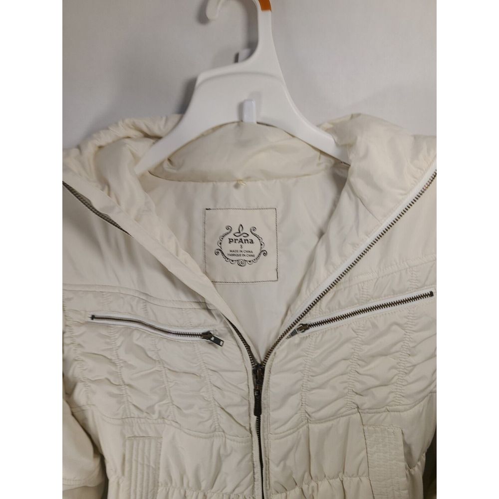 Prana Full Zip Ivory Hooded Puffer Jacket Womens Size Small